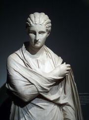 <i>Small Herculaneum Woman</i> (30-1 B.C. E.) is a noted sculpture found during the excavation of Herculaneum.